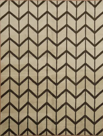 Modern Chevron Elegance: Brown and Beige Geometric Design Rug 9x12
