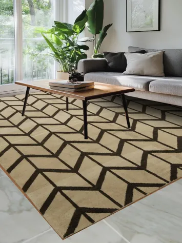 Modern Chevron Elegance: Brown and Beige Geometric Design Rug 9x12
