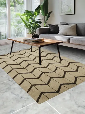 Chic Chevron Patterns: Contemporary Beige Area Rug 5x8