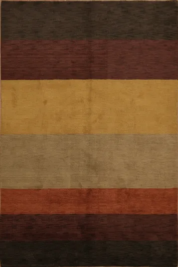 Contemporary Bold Stripes Gabbeh Area Rug in Warm Tones 7x10