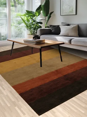 Contemporary Bold Stripes Gabbeh Area Rug in Warm Tones 7x10