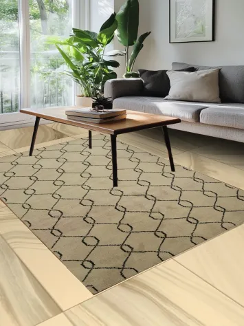 Stylish beige carpet featuring contemporary chain design 5x8