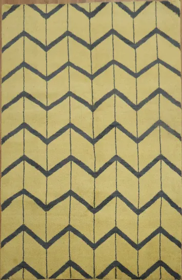 Chevron Elegance: Yellow and Navy Blue Modern Geometric Rug 5x8