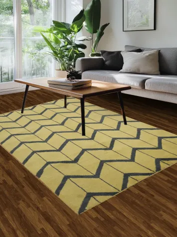 Chevron Elegance: Yellow and Navy Blue Modern Geometric Rug 5x8