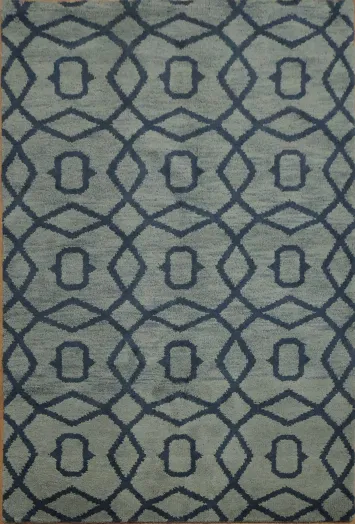 Modern Art-Inspired Blue Rug with Unique Geometric Patterns 5x8