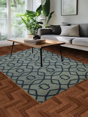 Modern Art-Inspired Blue Rug with Unique Geometric Patterns 5x8