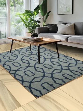 Elegant Blue Geometric Pattern Rug for Modern Living Rooms 5x8
