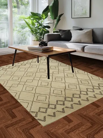 Modern Berber Design Beige Rug with Geometric Patterns 5x8