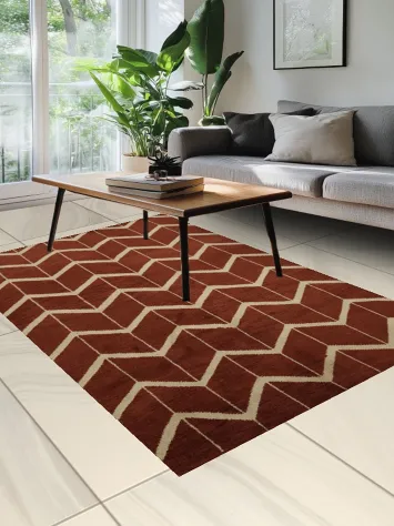 Modern Chevron Pattern Red Wool Rug for a Stylish Room Decor 5x8