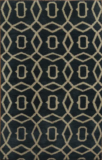 Navy and Beige Rug with Modern Geometric Design 5x8