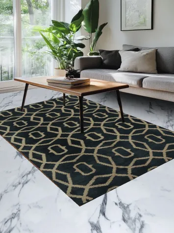 Navy and Beige Rug with Modern Geometric Design 5x8