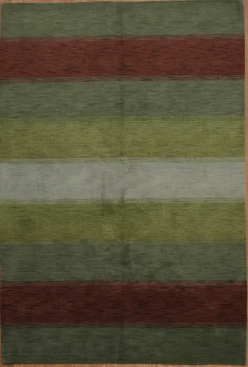 Striped Green Red and Blue Gabbeh Modern Area Rug 7x10