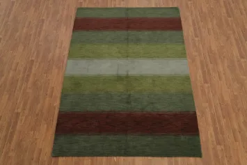 Striped Green Red and Blue Gabbeh Modern Area Rug 7x10