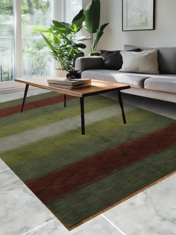 Striped Green Red and Blue Gabbeh Modern Area Rug 7x10