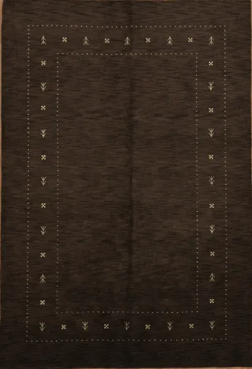 Elegant Dark Brown Gabbeh Area Rug with Subtle Border Details 7x10