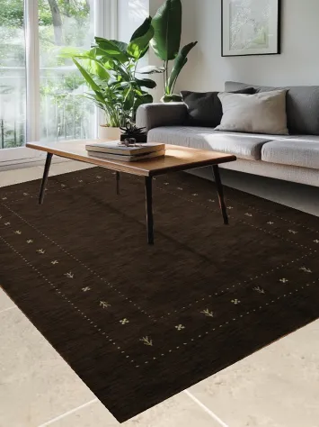 Elegant Dark Brown Gabbeh Area Rug with Subtle Border Details 7x10