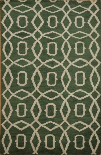 Modern Green and Ivory Rug with Sophisticated Geometric Layout 5x8