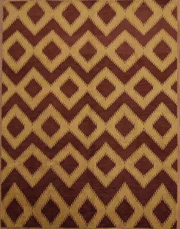 Warm Brown and Gold Tones: Perfect Geometric Diamond-Pattern Rug 9x12