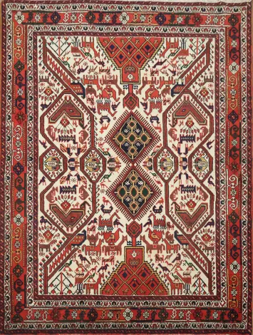 Vegetables Dye Animal Pictorial Sirjan Persian Wool Rug 5x6