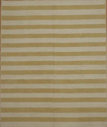 Reversible Chic Beige and Gold Stripe Rug: Perfect for Minimalist Spaces 8x10