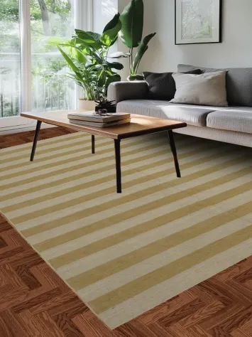 Reversible Chic Beige and Gold Stripe Rug: Perfect for Minimalist Spaces 8x10