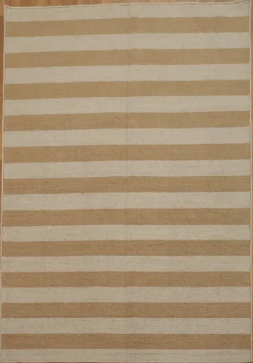 Chic Beige and Gold Stripe Rug: Perfect for Minimalist Spaces 6x8