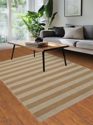 Chic Beige and Gold Stripe Rug: Perfect for Minimalist Spaces 6x8