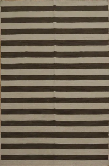 Dark Brown and Beige Stripes Gabbeh Area Rug 8x10 for a Modern Look