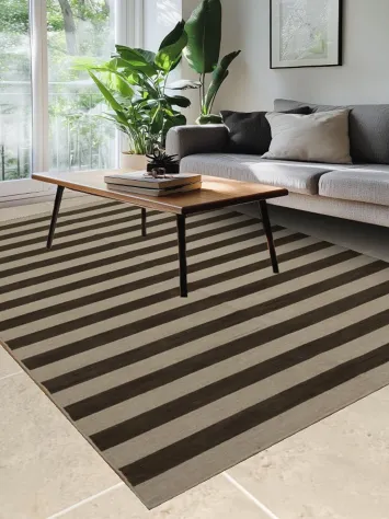 Dark Brown and Beige Stripes Gabbeh Area Rug 8x10 for a Modern Look