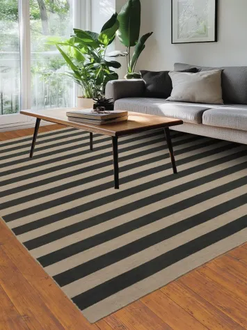 Modern Charcoal and Ivory Striped Area Rug for Chic Interiors 8x10