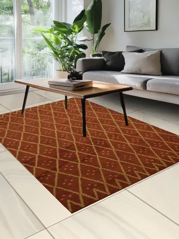 Elegant Modern Gabbeh Area Rug in Rich Rust and Gold 5x8