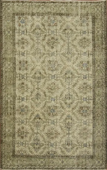 Vintage Cream Anatolian Turkish Area Rug 6x9