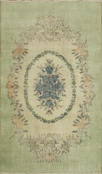 Elegant Green Vintage Anatolian Turkish Rug 4x7