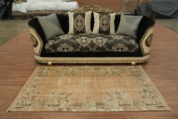 Vintage Floral Rectangular Anatolian Turkish Rug 4x7