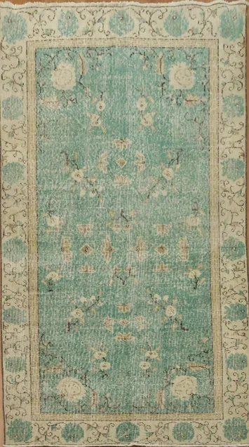 Elegant Ocean Mist Vintage Anatolian Turkish Rug 4x7
