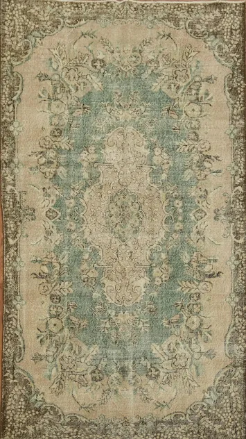 Antique-Inspired Floral Anatolian Turkish Area Rug 5x10
