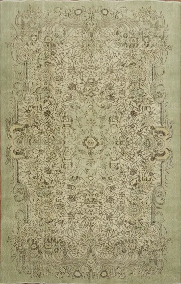 Vintage Green Anatolian Turkish Area Rug 6x9