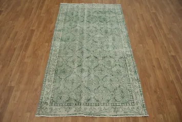 Elegant Green Floral Vintage Anatolian Turkish Rug 4x7
