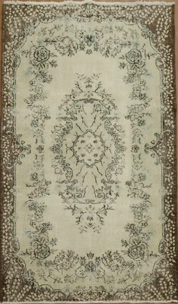 Vintage Beige Anatolian Turkish Rug 4x7