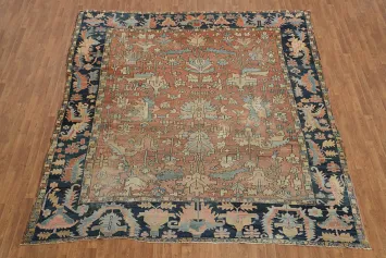 Square Persian Wool Pre-1900 Antique Heriz Serapi Rug 10x11