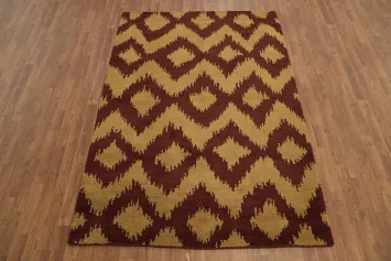 Contemporary Red and Gold Ikat Design Rug for Stylish Interiors 5x8