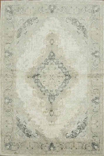 Traditional Persian Design Grey and Beige Area Rug 5x8