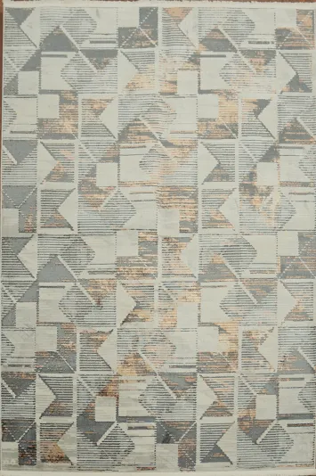 Geometric Abstract Rug with Neutral Tones and Artistic Flair 5x8