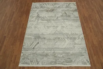 Modern Beige and Gray Rug with Textured Geometric Designs 5x7