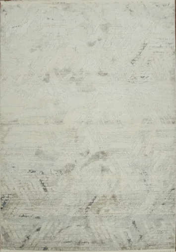 Modern Beige and Gray Rug with Textured Geometric Designs 5x7