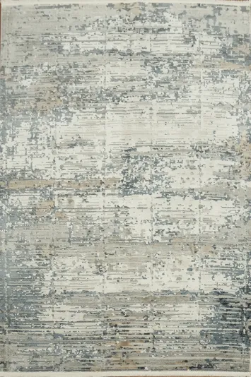 Subtle Modern Artistry: Textured Blue and Gray Floor Rug 5x8
