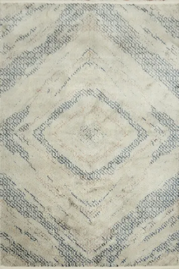 Contemporary Beige and Blue Diamond Pattern Rug Design 5x8