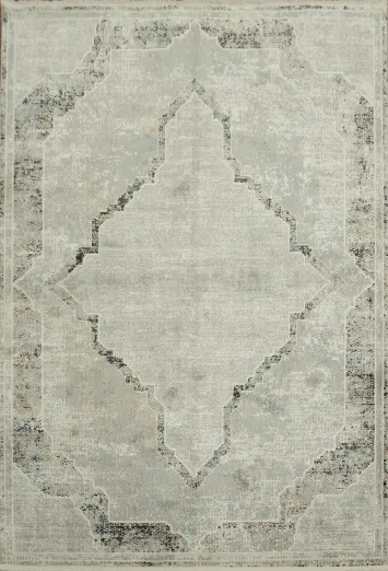 Geometric Gray Rug with Artistic Distressed Look 5x8