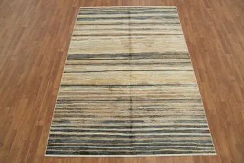 Contemporary Earth-Tone Striped Rug for Modern Interiors 5x8