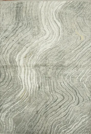 Contemporary Gray and White Rug with Flowing Wave Designs for Living Rooms 5x8